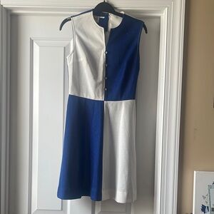 NWT Elegant Blue and White Sleeveless Dress Sz S